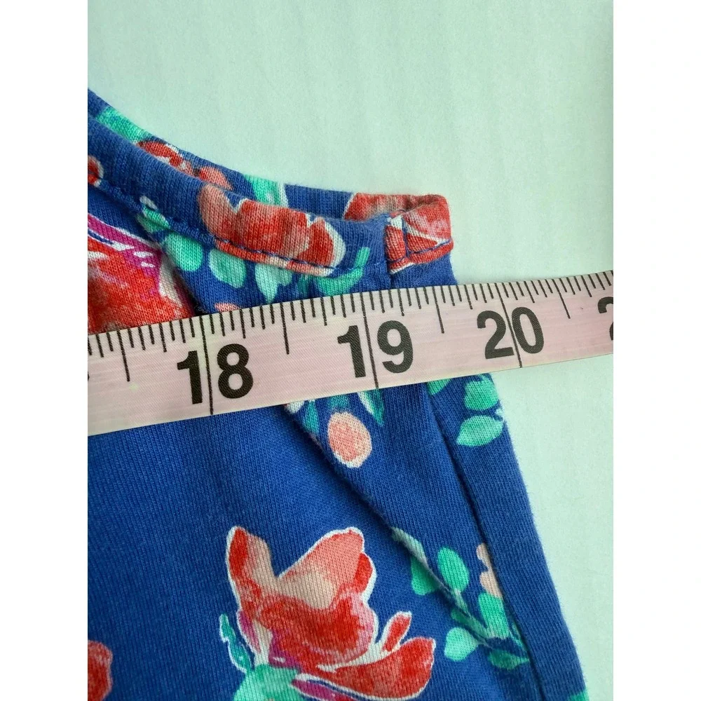 Lands End Blue Floral Cotton Sleeveless Split Neck Shift Dress L 14-16